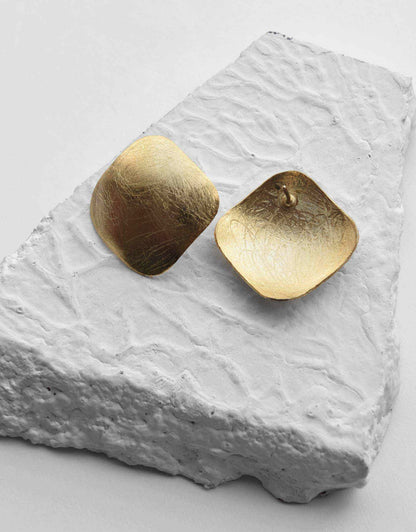 Gold Brass Earrings-Square Duomo Golden Earrings Free Size, Gold, Plated, Plated Brass, Statement Pieces, Stud De'anma Kamakhyaa
