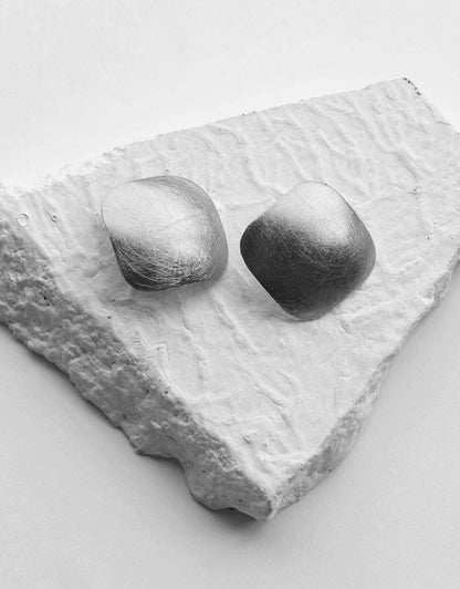 Silver Brass Earrings-Square Duomo Brass, Free Size, Silver, Plated, Statement Pieces, Stud Earrings, White Kamakhyaa