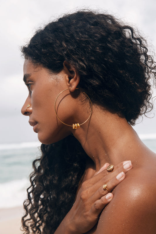 Alen - Large Gold by De'anma with Brass, Earrings, Fashion Jewellery, Gold, Hoops, jewelry, Natural, Solids at Kamakhyaa for sustainable fashion