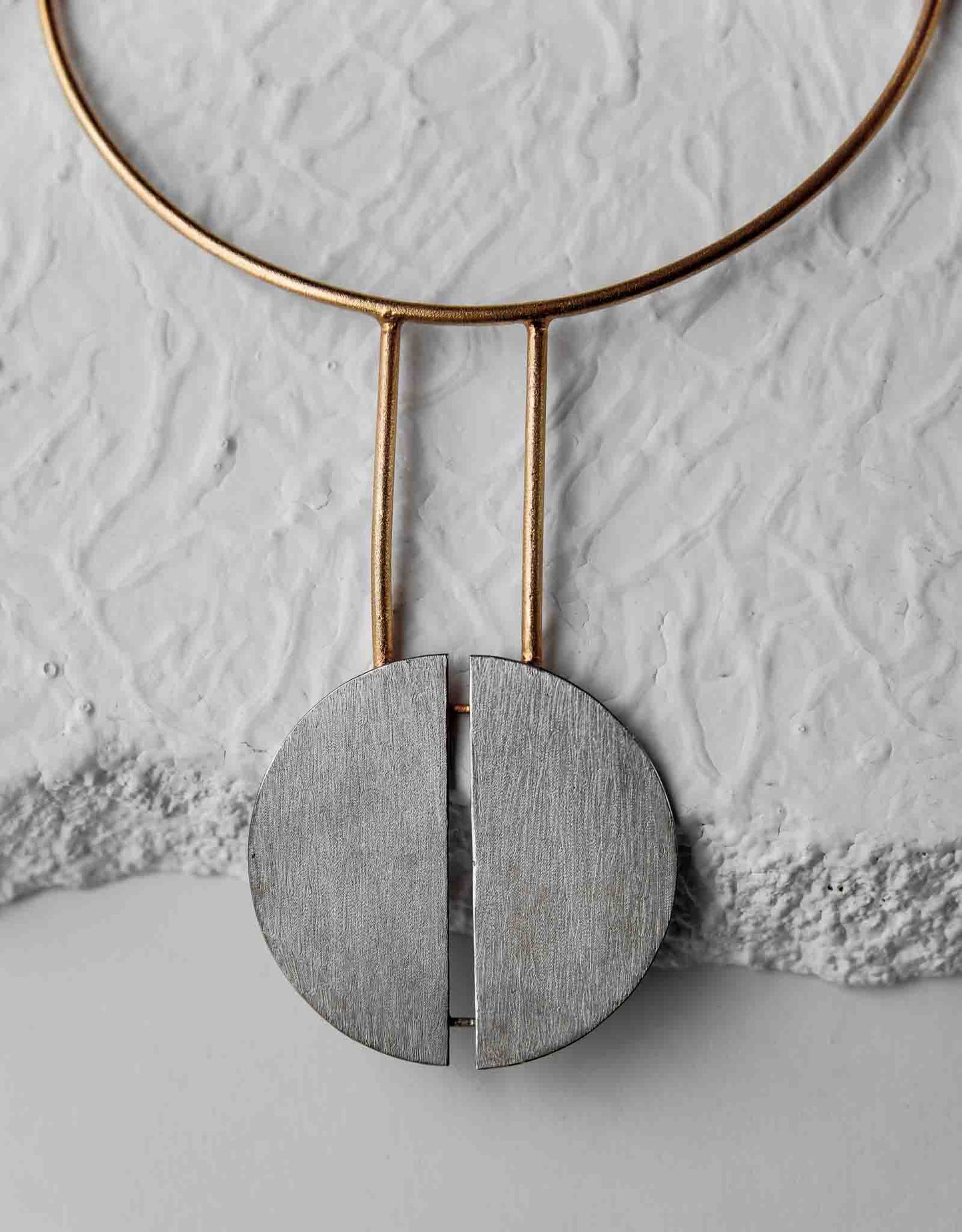 Gold Silver Brass Necklace-Twinning Moon by De'anma with Brass, Fashion Jewellery, Free Size, Gold, Gold Plated, jewelry, Multicolor, Natural, Necklaces, Silver, Silver Plated, Solids, Statement Jewellery at Kamakhyaa for sustainable fashion