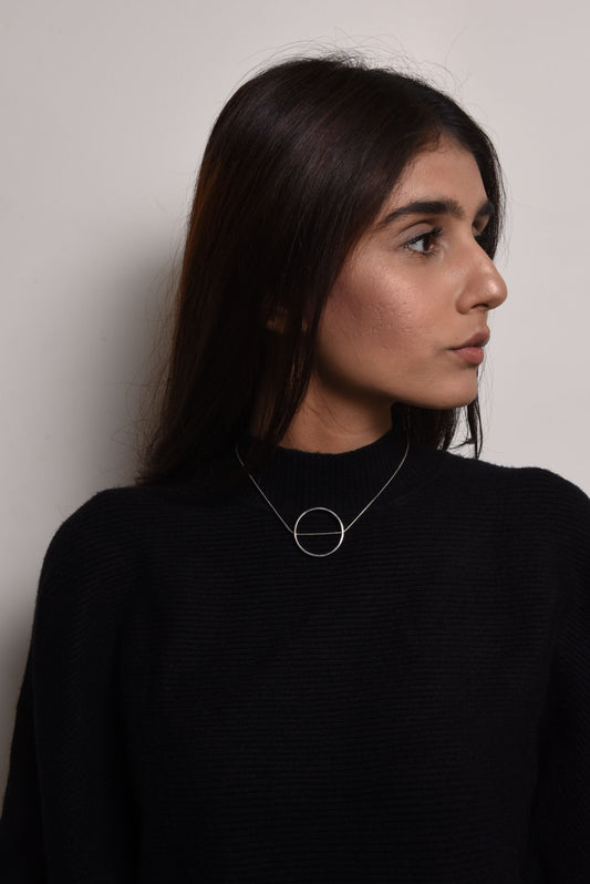 Silver Brass Necklace-Slit A Circle Brass, Free Size, Necklaces, Silver, Plated, Statement Pieces, White Kamakhyaa