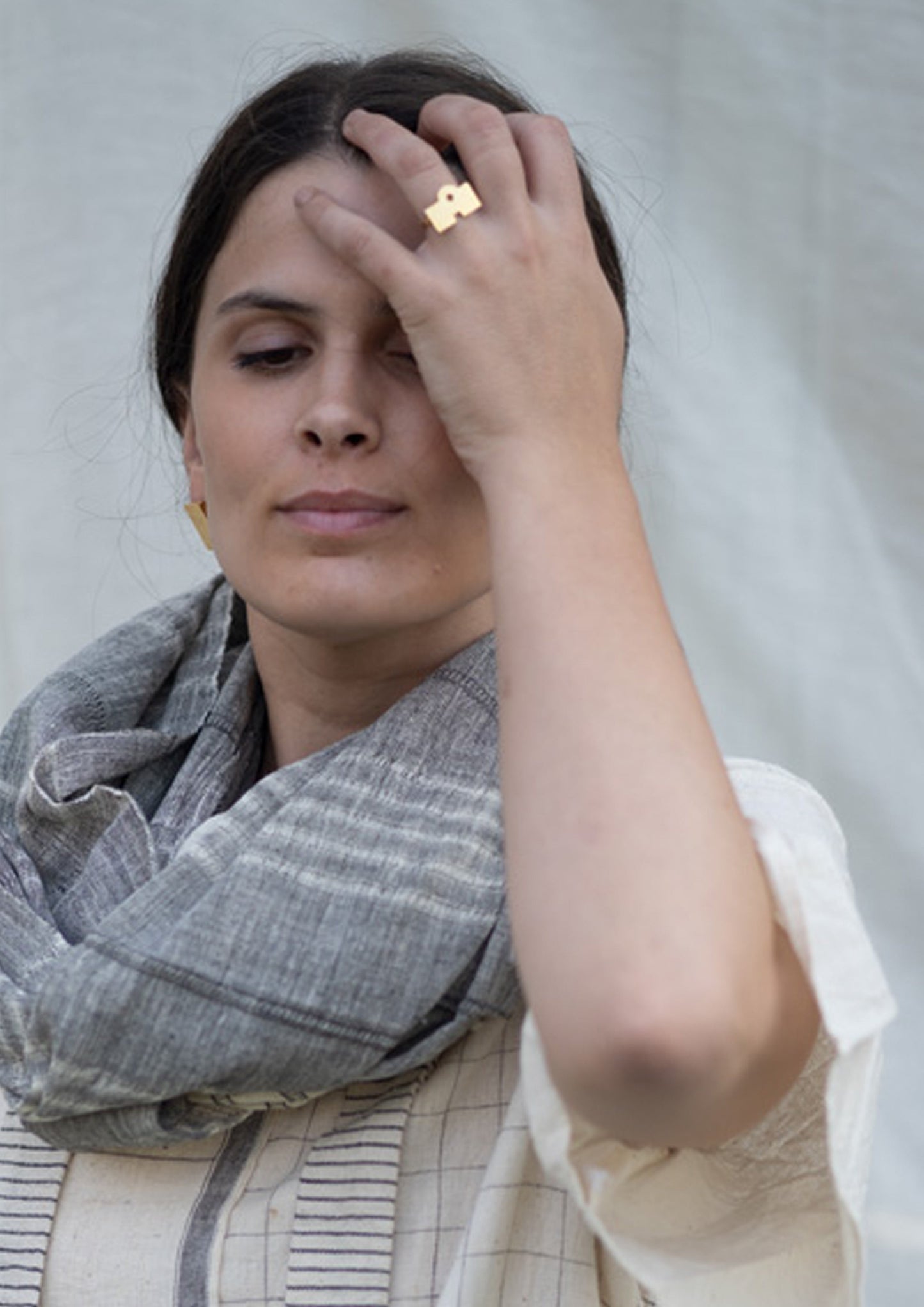 Gold Brass Rings-Gori by De'anma with Brass, Fashion Jewellery, Free Size, Gold, Gold Plated, Gold Plated Brass, jewelry, Less than $50, Natural, Rings, Solids, Textured at Kamakhyaa for sustainable fashion