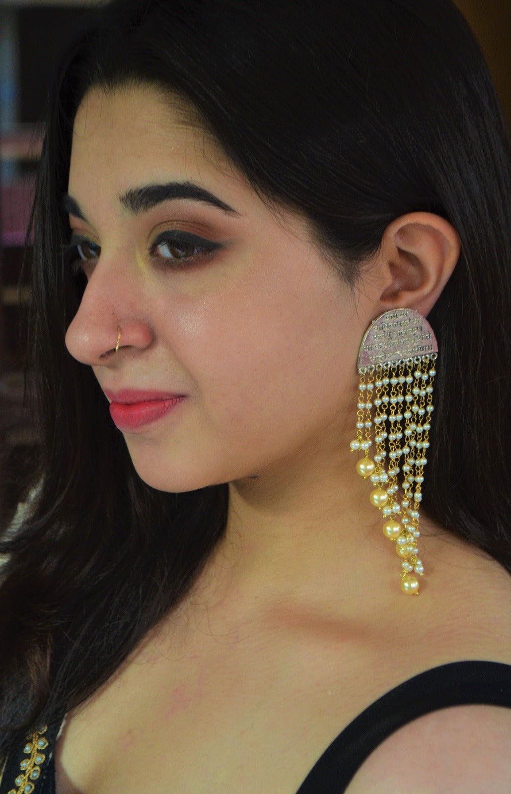 Yellow Jhumkas Mantra Waterfall Pearl by House Of Heer with Alloy Metal, Festive Jewellery, Festive Wear, Free Size, jewelry, July Sale, July Sale 2023, Less than $50, Long Earrings, Natural, Pearl, Solids, Textured, Yellow at Kamakhyaa for sustainable fashion