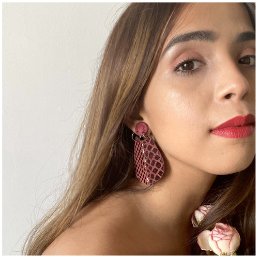 Maroon Short Earrings- Lueur by Noupelle with Casual Wear, Fashion Jewellery, Free Size, Less than $50, Products less than $25, Red, Short Earrings, Upcycled, Upcycled from Leather Waste, Women Led Designer at Kamakhyaa for sustainable fashion