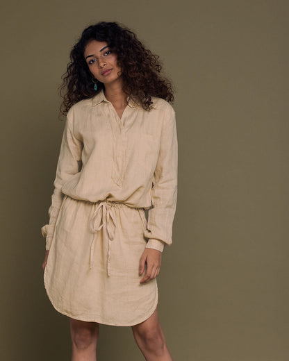 Meet Me By The Cliff Dress - Beige by Reistor with Archived, Brown, Casual Wear, Hemp, Hemp by Reistor, Midi Dresses, Natural, Short Dresses, Solid Selfmade, Solids, Womenswear at Kamakhyaa for sustainable fashion