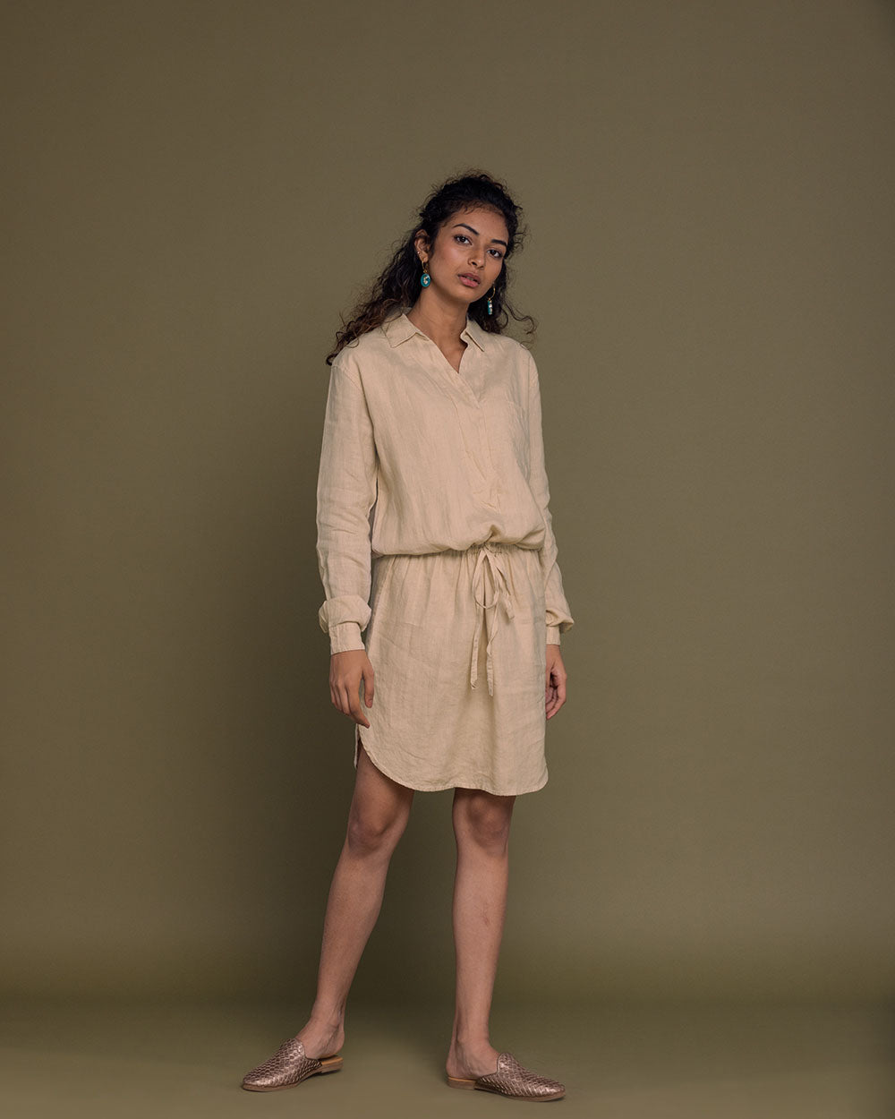 Meet Me By The Cliff Dress - Beige by Reistor with Archived, Brown, Casual Wear, Hemp, Hemp by Reistor, Midi Dresses, Natural, Short Dresses, Solid Selfmade, Solids, Womenswear at Kamakhyaa for sustainable fashion