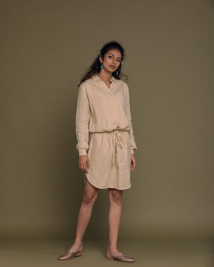 Meet Me By The Cliff Dress - Beige by Reistor with Archived, Brown, Casual Wear, Hemp, Hemp by Reistor, Midi Dresses, Natural, Short Dresses, Solid Selfmade, Solids, Womenswear at Kamakhyaa for sustainable fashion