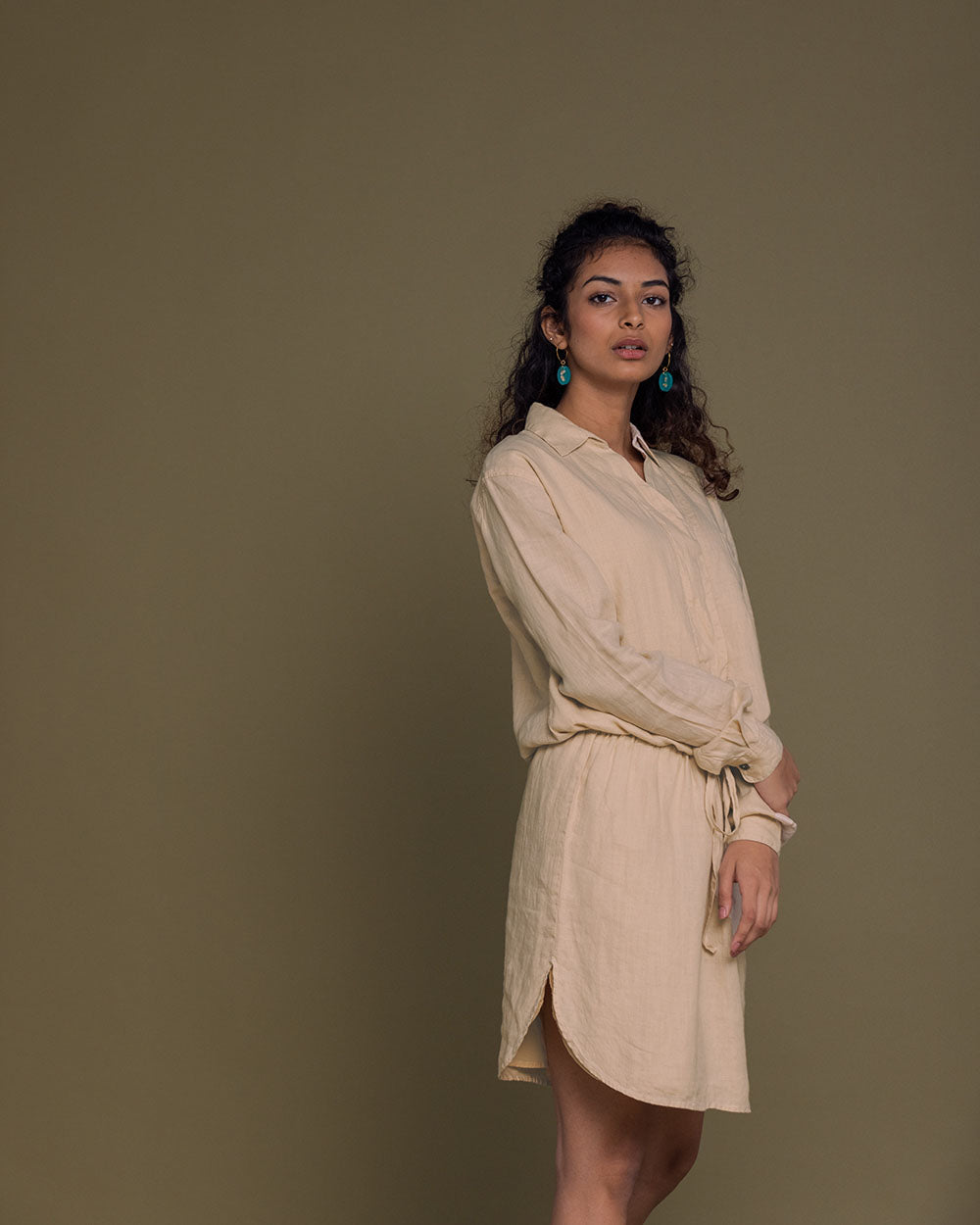 Meet Me By The Cliff Dress - Beige by Reistor with Archived, Brown, Casual Wear, Hemp, Hemp by Reistor, Midi Dresses, Natural, Short Dresses, Solid Selfmade, Solids, Womenswear at Kamakhyaa for sustainable fashion