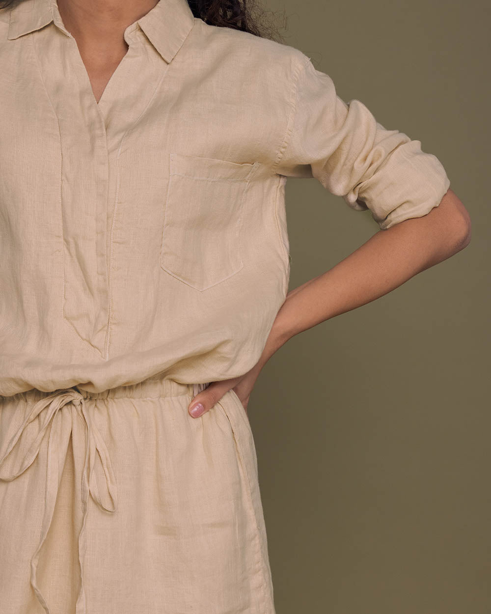 Meet Me By The Cliff Dress - Beige by Reistor with Archived, Brown, Casual Wear, Hemp, Hemp by Reistor, Midi Dresses, Natural, Short Dresses, Solid Selfmade, Solids, Womenswear at Kamakhyaa for sustainable fashion