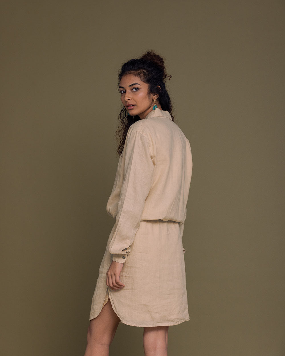 Meet Me By The Cliff Dress - Beige by Reistor with Archived, Brown, Casual Wear, Hemp, Hemp by Reistor, Midi Dresses, Natural, Short Dresses, Solid Selfmade, Solids, Womenswear at Kamakhyaa for sustainable fashion