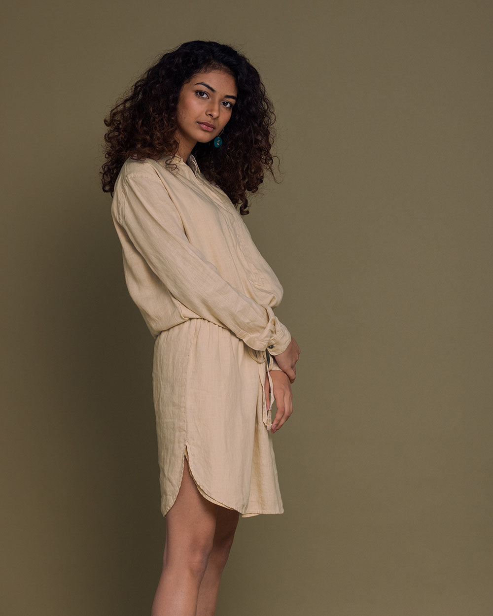 Meet Me By The Cliff Dress - Beige by Reistor with Archived, Brown, Casual Wear, Hemp, Hemp by Reistor, Midi Dresses, Natural, Short Dresses, Solid Selfmade, Solids, Womenswear at Kamakhyaa for sustainable fashion