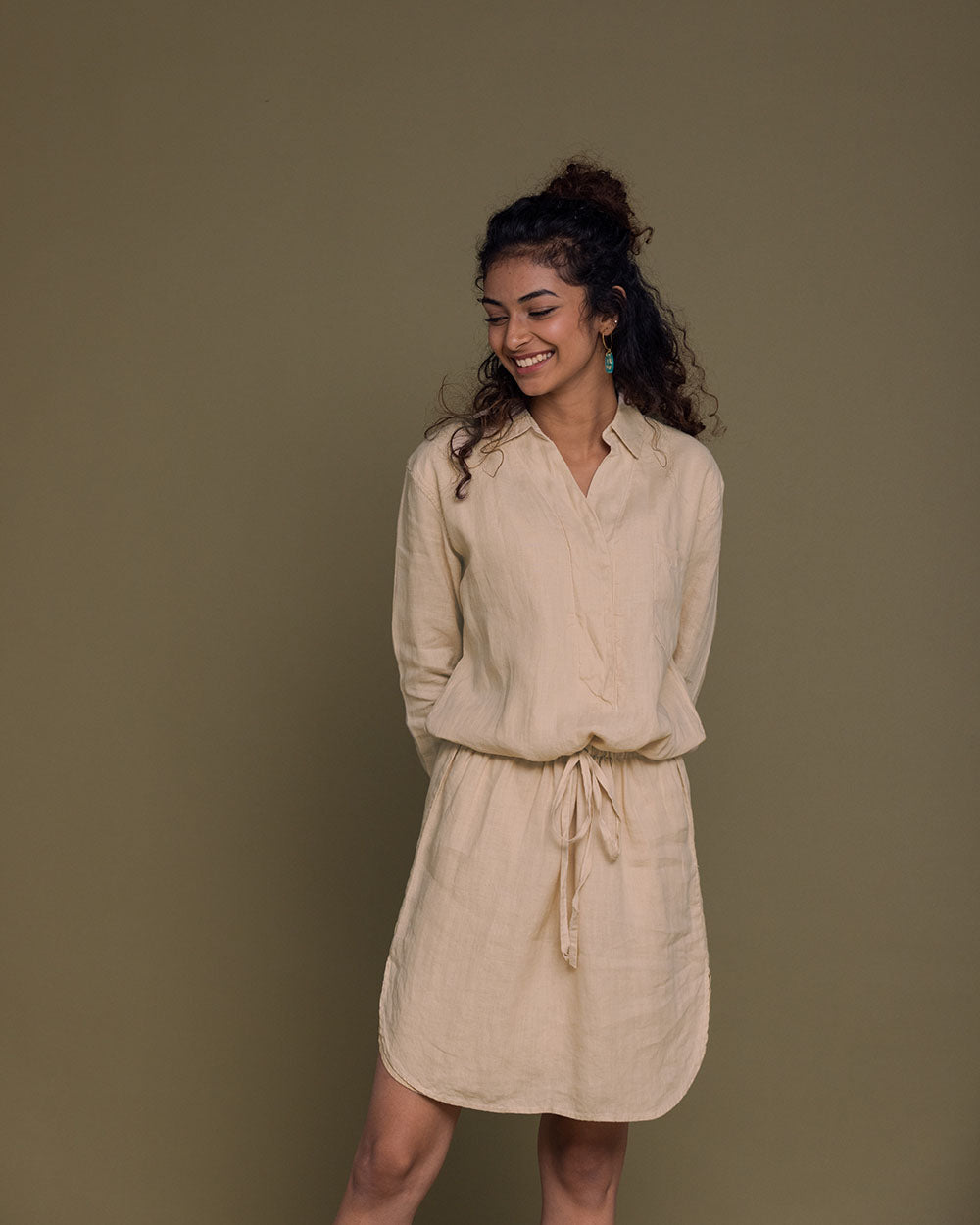 Meet Me By The Cliff Dress - Beige by Reistor with Archived, Brown, Casual Wear, Hemp, Hemp by Reistor, Midi Dresses, Natural, Short Dresses, Solid Selfmade, Solids, Womenswear at Kamakhyaa for sustainable fashion