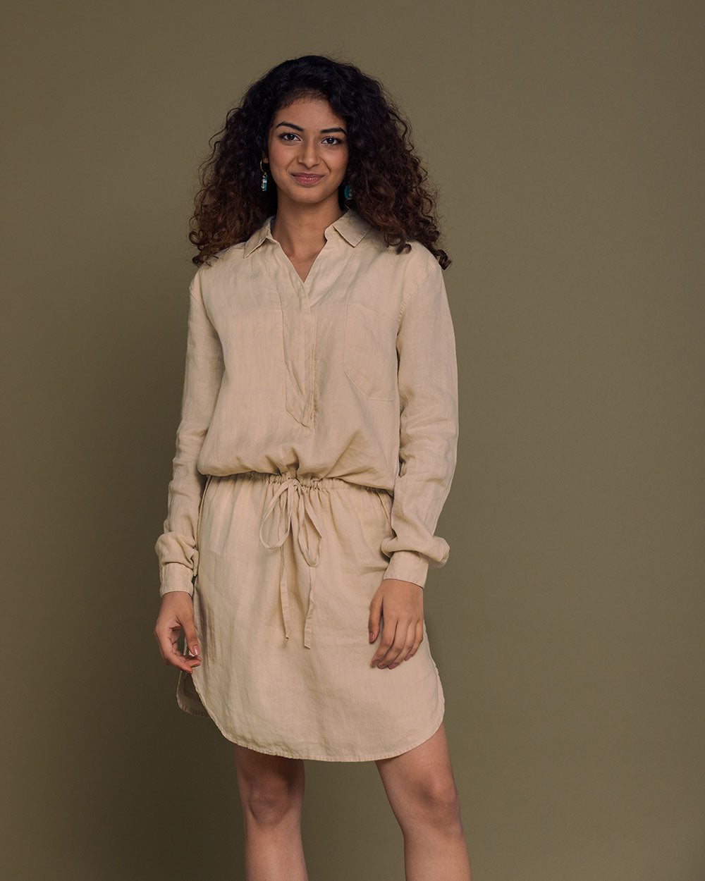 Meet Me By The Cliff Dress - Beige by Reistor with Archived, Brown, Casual Wear, Hemp, Hemp by Reistor, Midi Dresses, Natural, Short Dresses, Solid Selfmade, Solids, Womenswear at Kamakhyaa for sustainable fashion