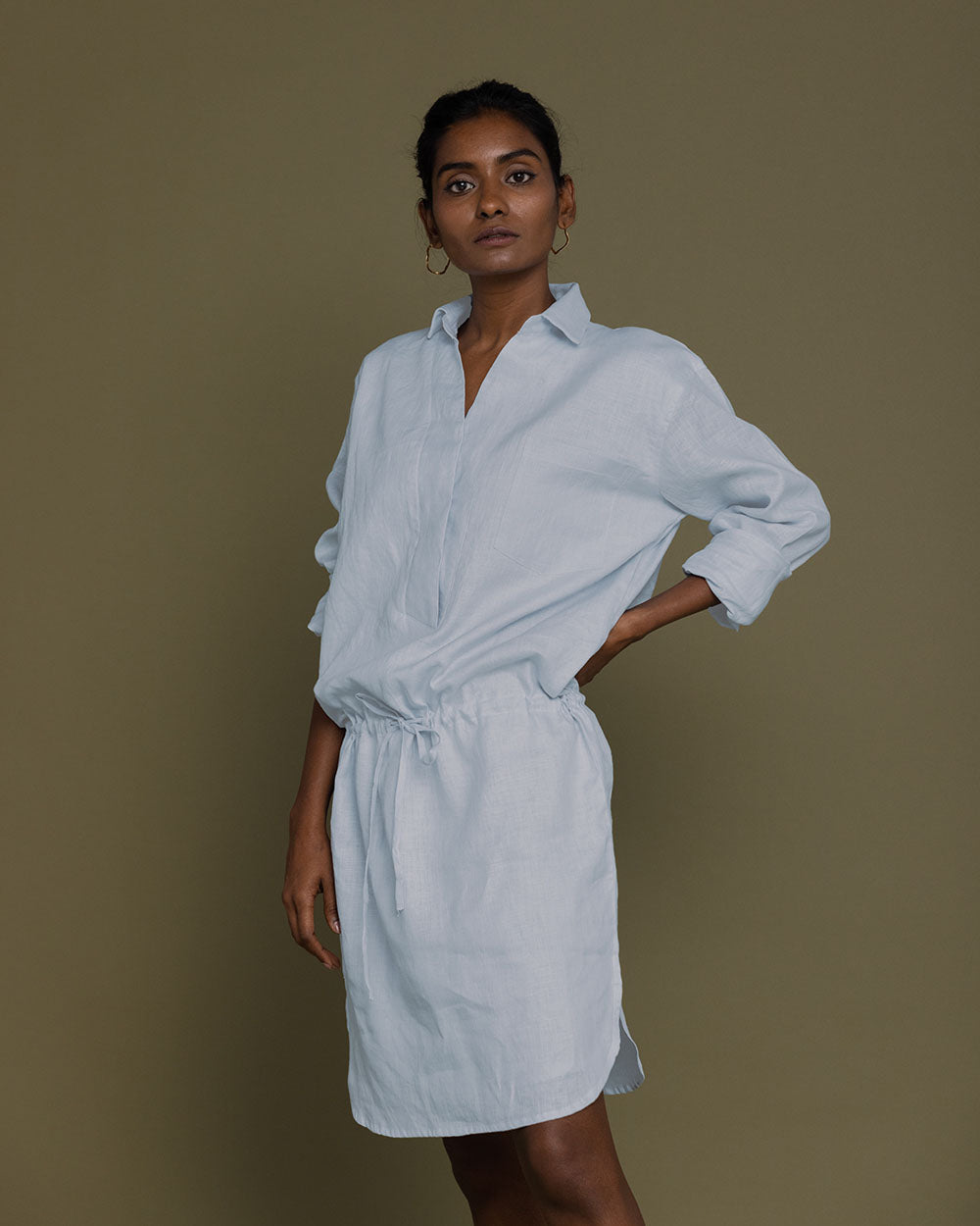 Meet Me By The Cliff Dress - Summer Blue by Reistor with Archived, Blue, Casual Wear, Hemp, Hemp by Reistor, Natural, Office Wear, Short Dresses, Solid Selfmade, Solids, Womenswear at Kamakhyaa for sustainable fashion