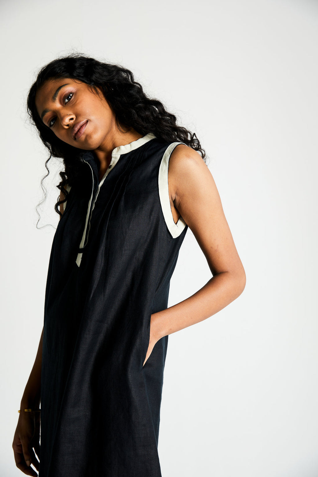 Midnight Moves Dress by Reistor with Archived, Black, Casual Wear, Dresses, Hemp, Hemp Noir by Reistor, Midi Dresses, Natural, Regular Fit, Solids, Womenswear at Kamakhyaa for sustainable fashion