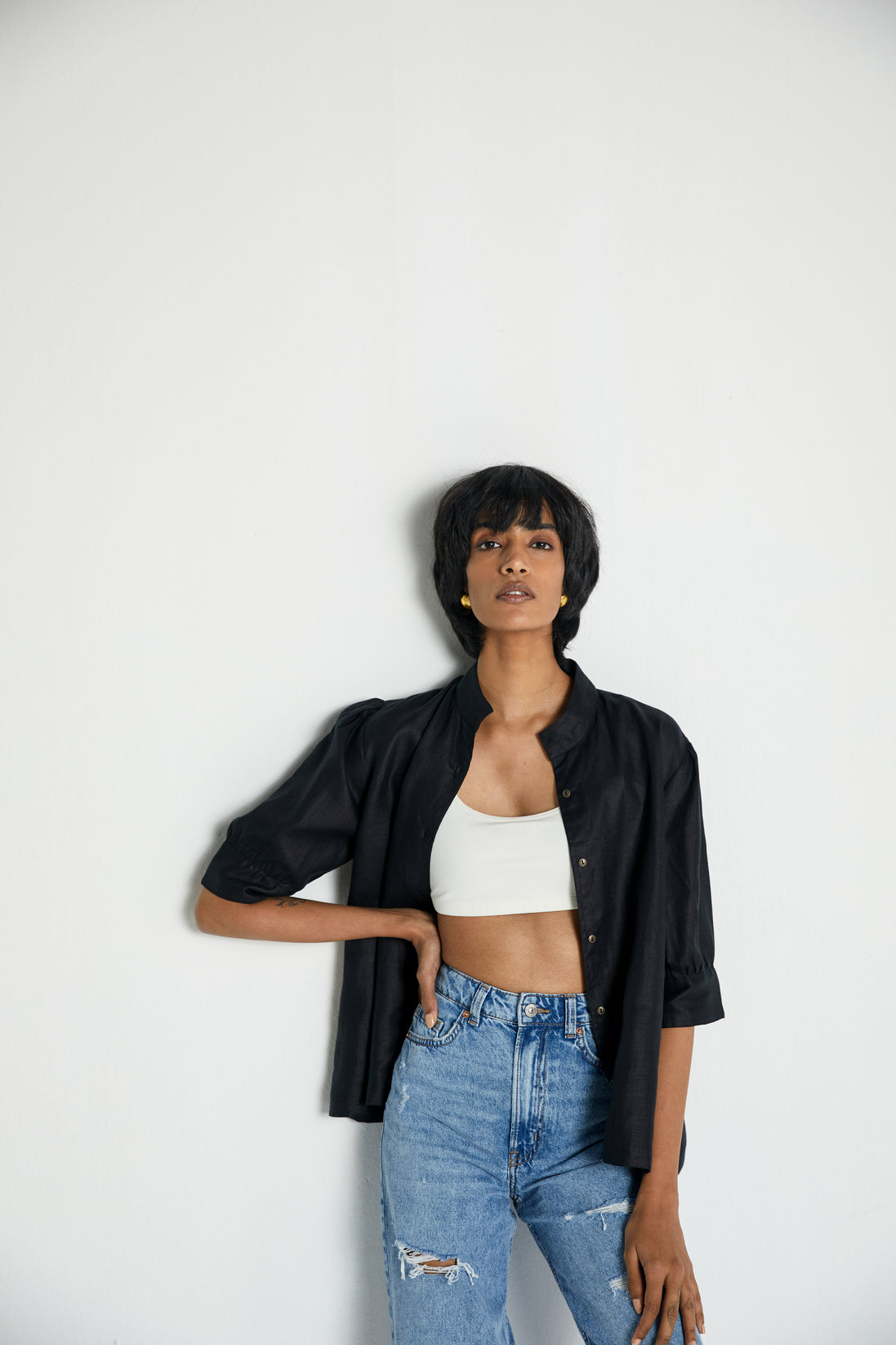 Midnight Secrets Jacket by Reistor with Black, Casual Wear, Hemp, Hemp Noir by Reistor, Natural, Relaxed Fit, Shirts, Solids, Womenswear at Kamakhyaa for sustainable fashion