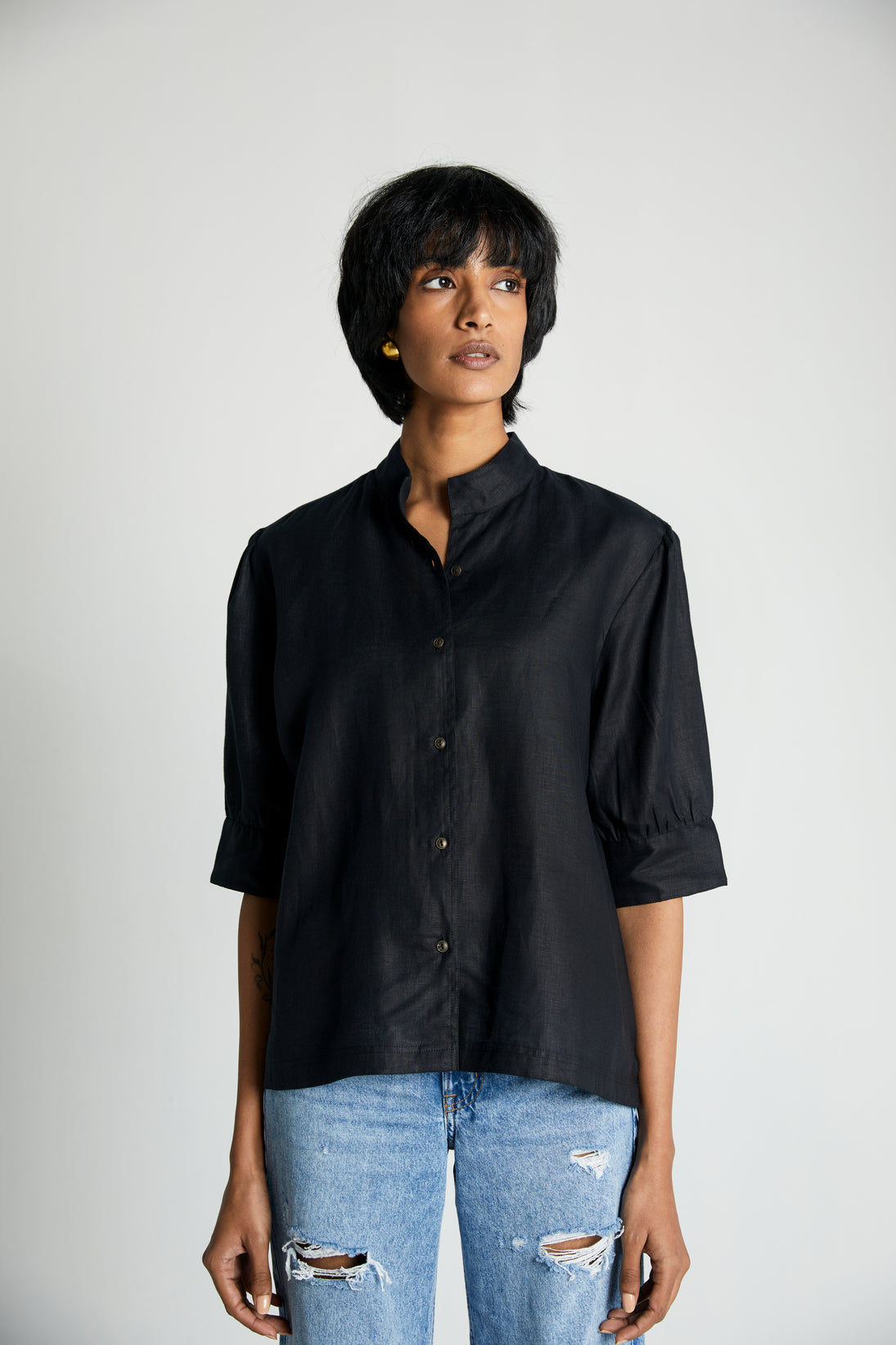 Midnight Secrets Jacket by Reistor with Black, Casual Wear, Hemp, Hemp Noir by Reistor, Natural, Relaxed Fit, Shirts, Solids, Womenswear at Kamakhyaa for sustainable fashion