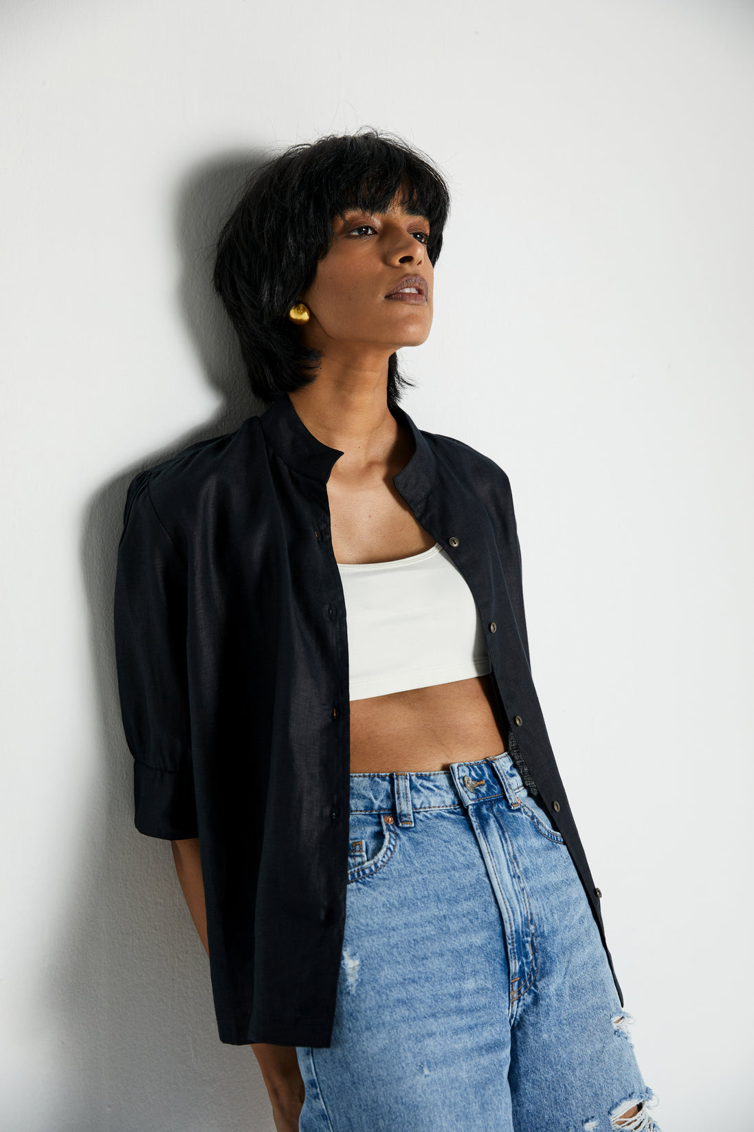 Midnight Secrets Jacket by Reistor with Black, Casual Wear, Hemp, Hemp Noir by Reistor, Natural, Relaxed Fit, Shirts, Solids, Womenswear at Kamakhyaa for sustainable fashion