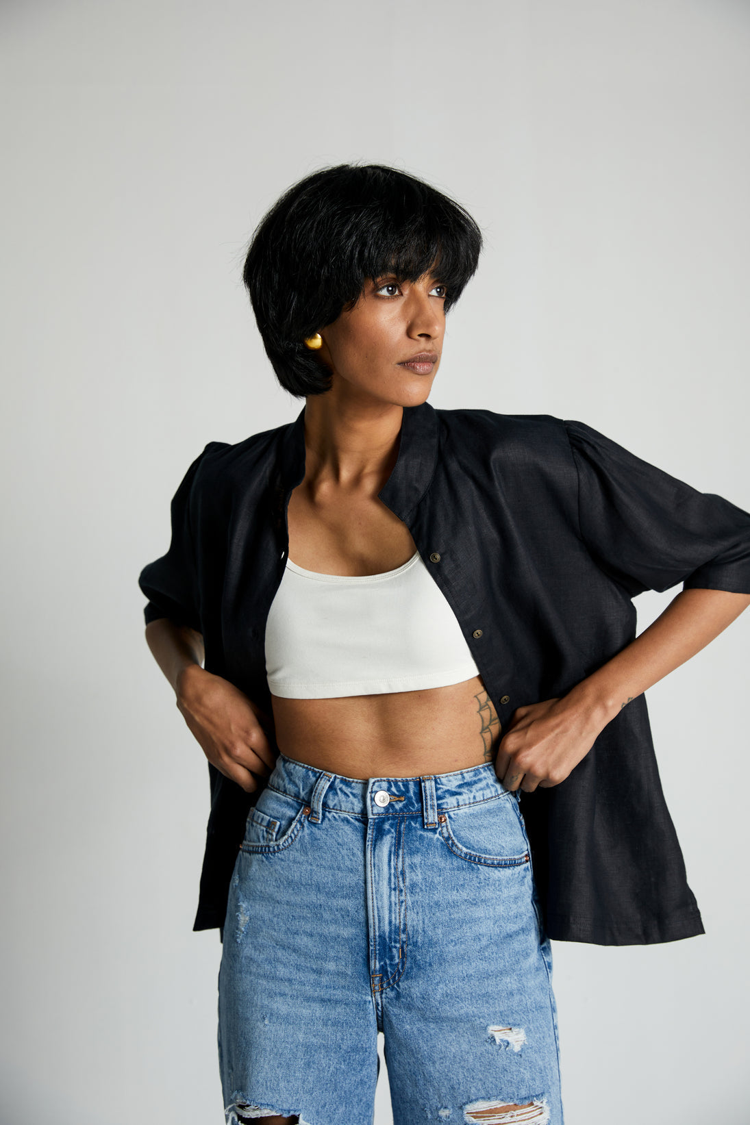 Midnight Secrets Jacket by Reistor with Black, Casual Wear, Hemp, Hemp Noir by Reistor, Natural, Relaxed Fit, Shirts, Solids, Womenswear at Kamakhyaa for sustainable fashion