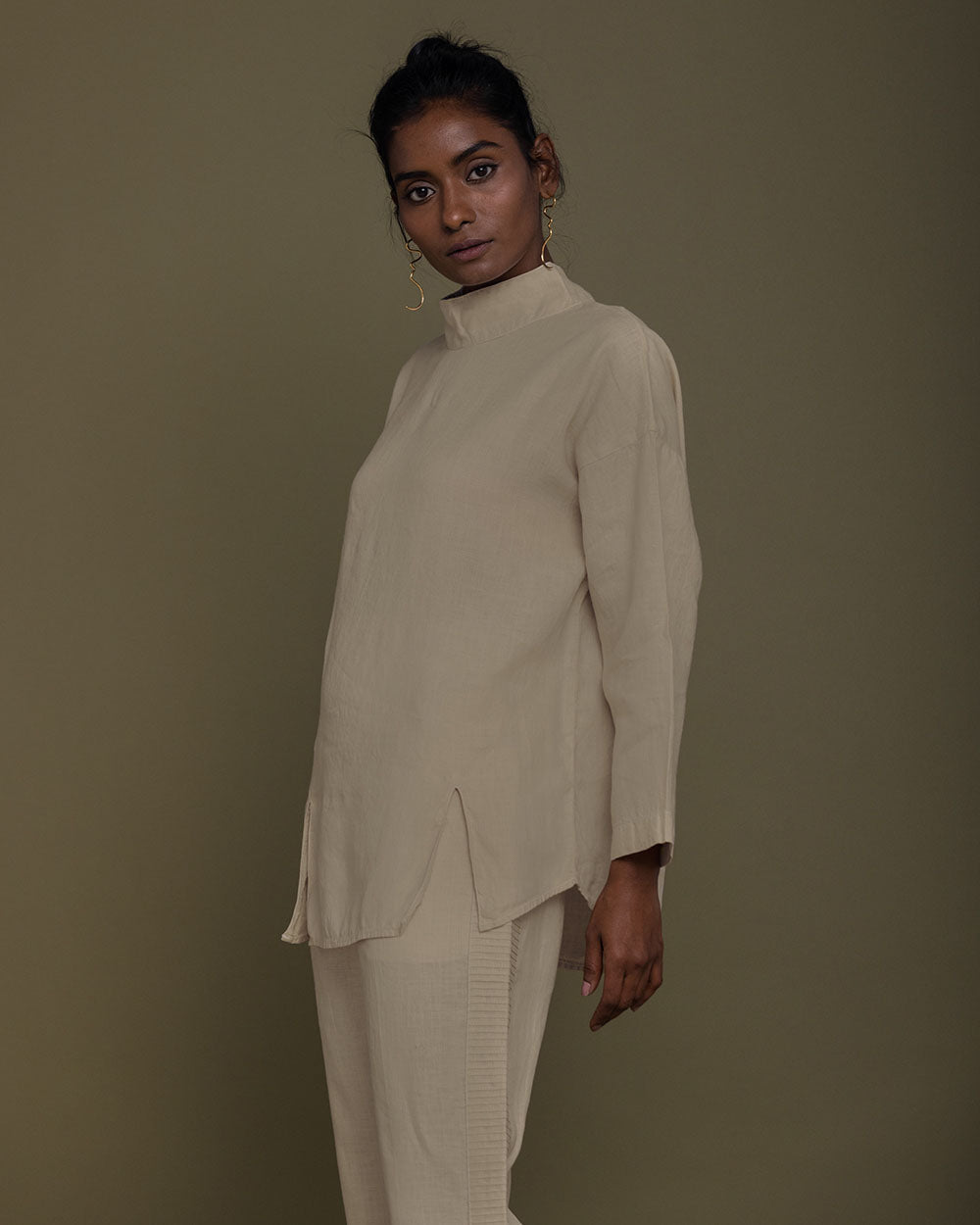 Monday Playlist Top - Sand Beige by Reistor with Archived, Brown, Casual Wear, Hemp, Hemp by Reistor, Natural, Office Wear, Solids, Tops, Tunic Tops, Womenswear at Kamakhyaa for sustainable fashion