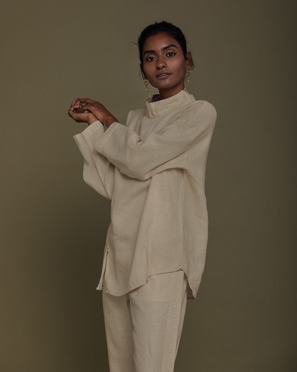 Monday Playlist Top - Sand Beige by Reistor with Archived, Brown, Casual Wear, Hemp, Hemp by Reistor, Natural, Office Wear, Solids, Tops, Tunic Tops, Womenswear at Kamakhyaa for sustainable fashion