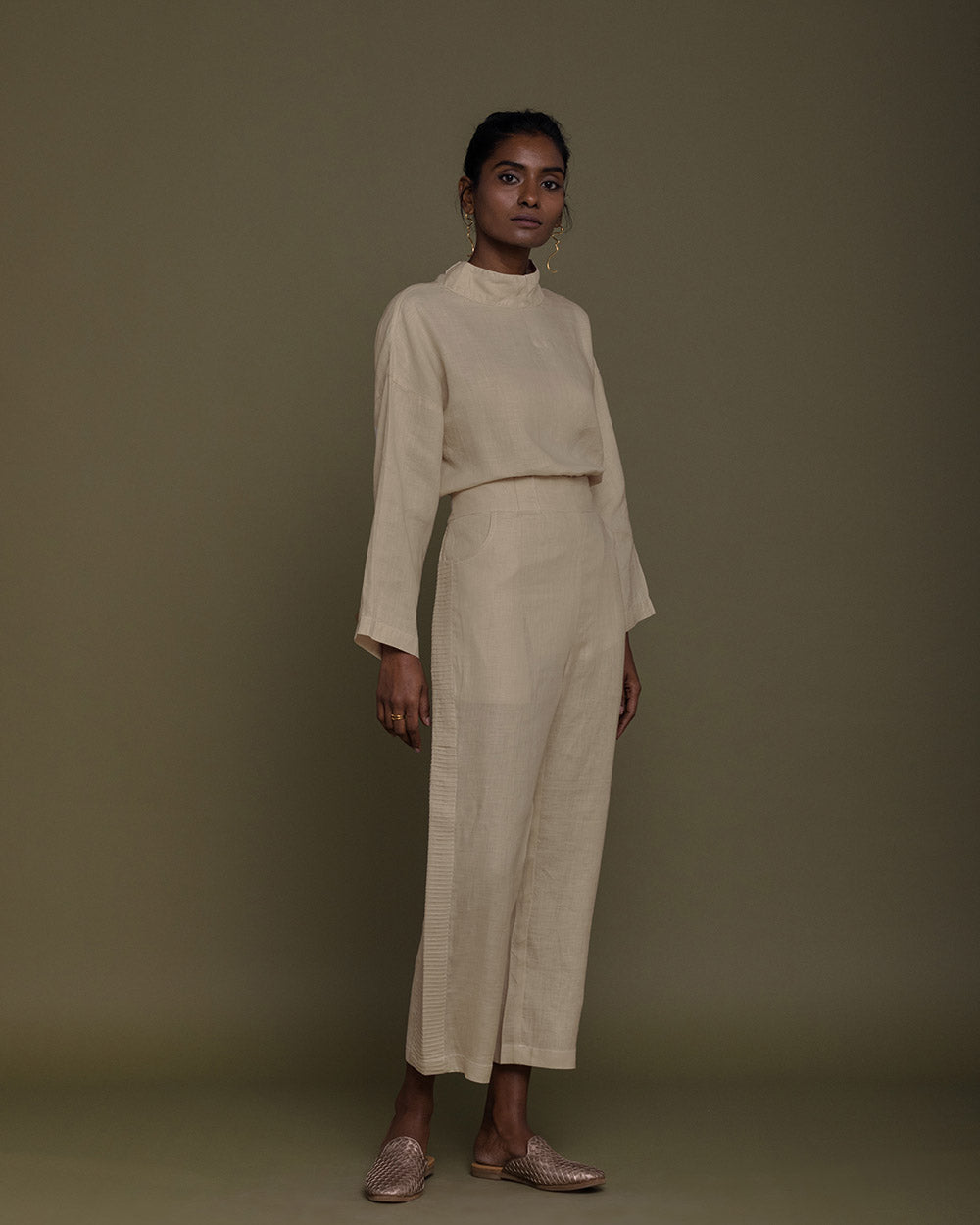 Monday Playlist Top - Sand Beige by Reistor with Archived, Brown, Casual Wear, Hemp, Hemp by Reistor, Natural, Office Wear, Solids, Tops, Tunic Tops, Womenswear at Kamakhyaa for sustainable fashion