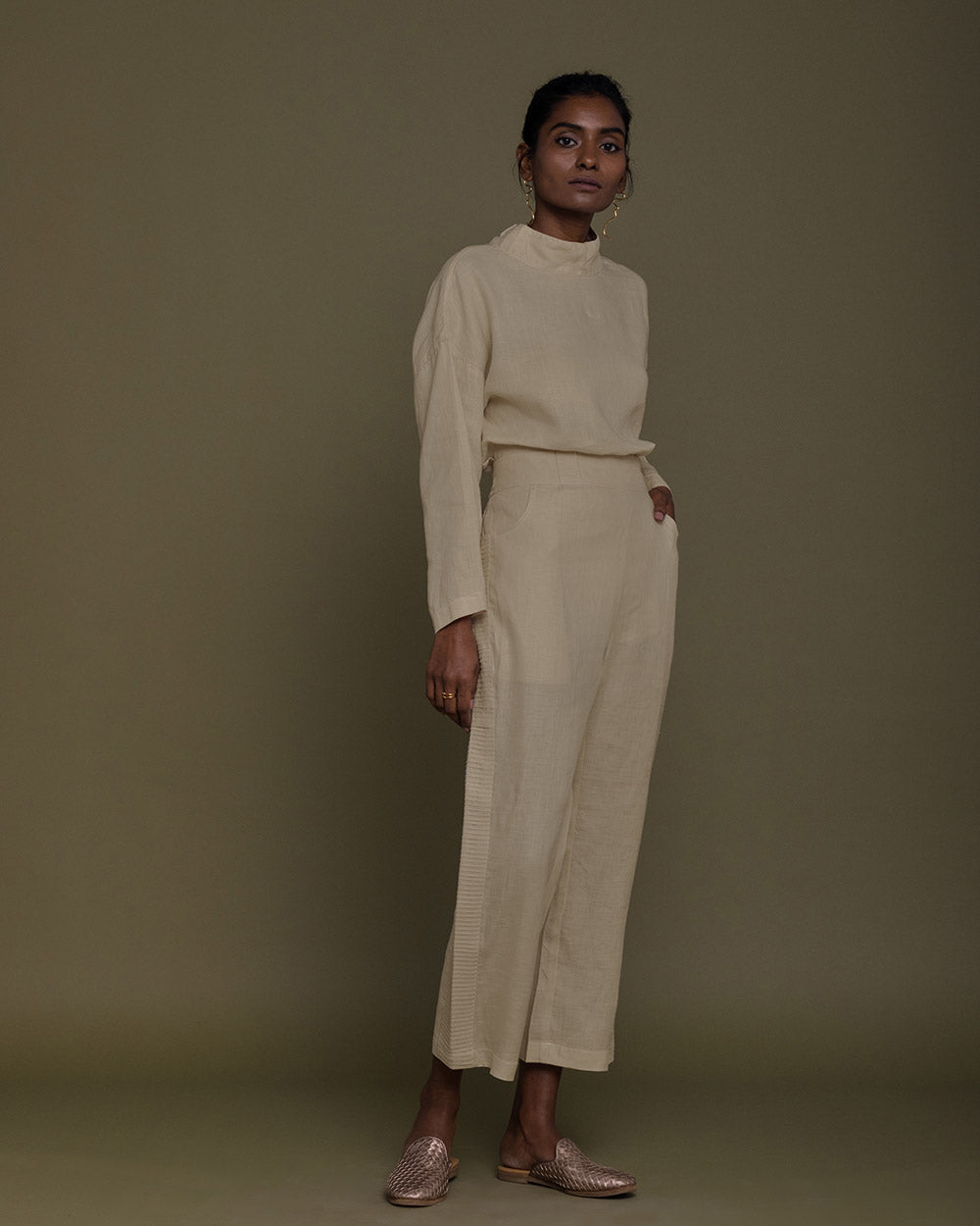 Monday Playlist Top - Sand Beige by Reistor with Archived, Brown, Casual Wear, Hemp, Hemp by Reistor, Natural, Office Wear, Solids, Tops, Tunic Tops, Womenswear at Kamakhyaa for sustainable fashion