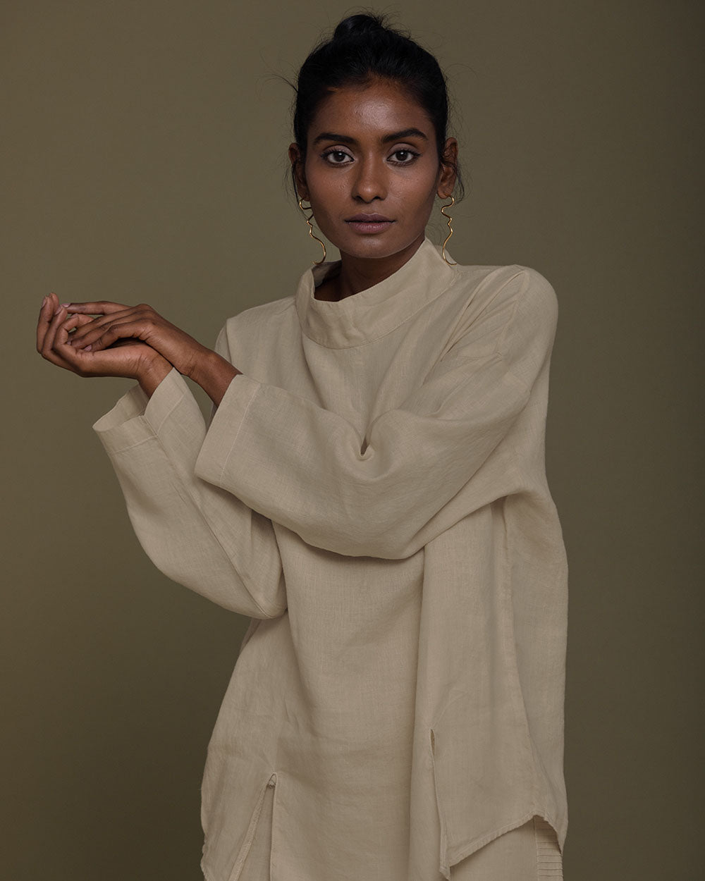 Monday Playlist Top - Sand Beige by Reistor with Archived, Brown, Casual Wear, Hemp, Hemp by Reistor, Natural, Office Wear, Solids, Tops, Tunic Tops, Womenswear at Kamakhyaa for sustainable fashion