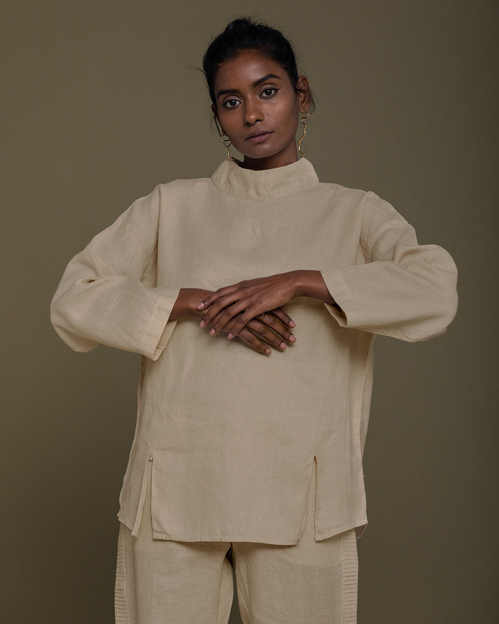 Monday Playlist Top - Sand Beige by Reistor with Archived, Brown, Casual Wear, Hemp, Hemp by Reistor, Natural, Office Wear, Solids, Tops, Tunic Tops, Womenswear at Kamakhyaa for sustainable fashion