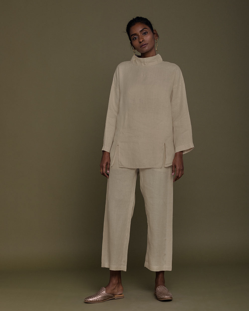 Monday Playlist Top - Sand Beige by Reistor with Archived, Brown, Casual Wear, Hemp, Hemp by Reistor, Natural, Office Wear, Solids, Tops, Tunic Tops, Womenswear at Kamakhyaa for sustainable fashion