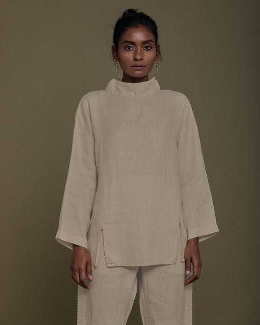 Monday Playlist Top - Sand Beige by Reistor with Archived, Brown, Casual Wear, Hemp, Hemp by Reistor, Natural, Office Wear, Solids, Tops, Tunic Tops, Womenswear at Kamakhyaa for sustainable fashion