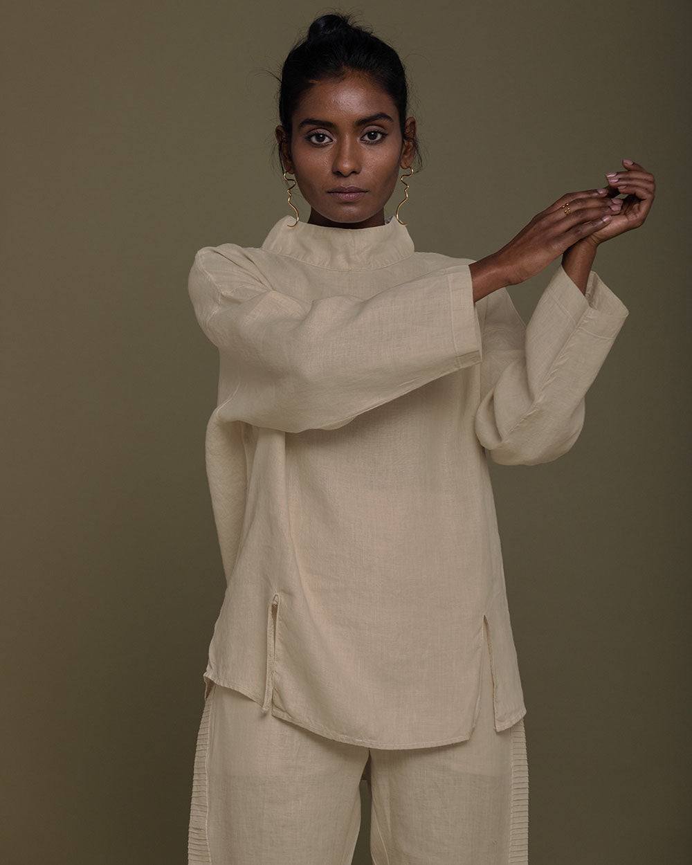 Monday Playlist Top - Sand Beige by Reistor with Archived, Brown, Casual Wear, Hemp, Hemp by Reistor, Natural, Office Wear, Solids, Tops, Tunic Tops, Womenswear at Kamakhyaa for sustainable fashion