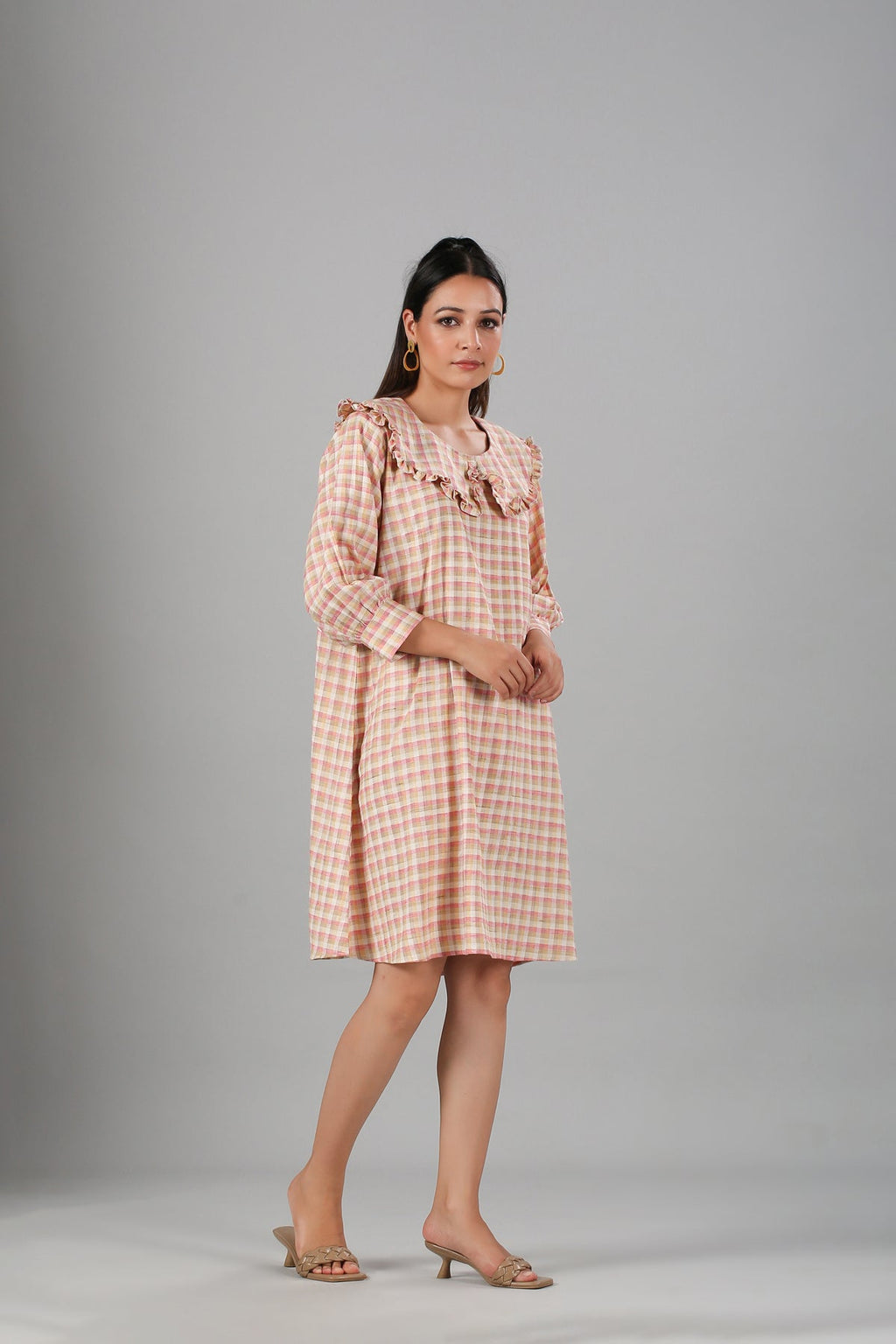 Multicolor Mini Dress by MOH-The Eternal Dhaga with Casual Wear, Cotton, Cotton Slub, Mini Dresses, Moh-The eternal Dhaga, Natural, Pink, Regular Fit, Stripes, Womenswear at Kamakhyaa for sustainable fashion
