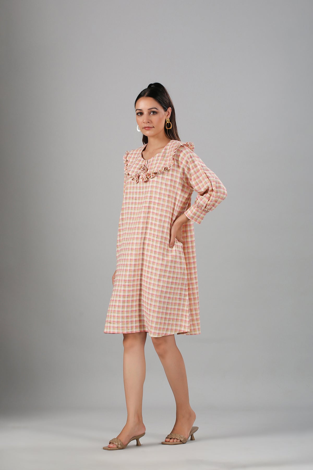 Multicolor Mini Dress by MOH-The Eternal Dhaga with Casual Wear, Cotton, Cotton Slub, Mini Dresses, Moh-The eternal Dhaga, Natural, Pink, Regular Fit, Stripes, Womenswear at Kamakhyaa for sustainable fashion