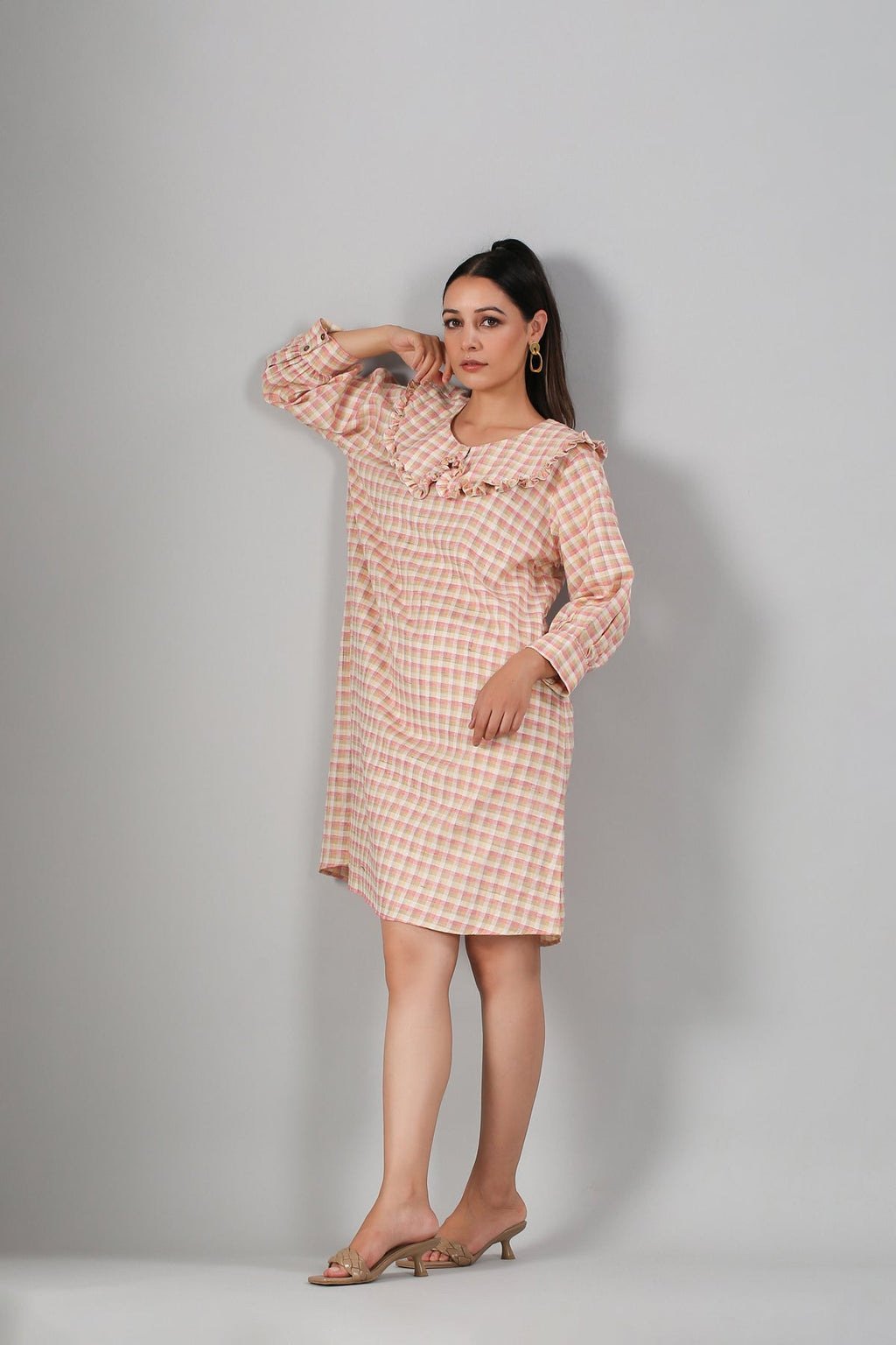Multicolor Mini Dress by MOH-The Eternal Dhaga with Casual Wear, Cotton, Cotton Slub, Mini Dresses, Moh-The eternal Dhaga, Natural, Pink, Regular Fit, Stripes, Womenswear at Kamakhyaa for sustainable fashion