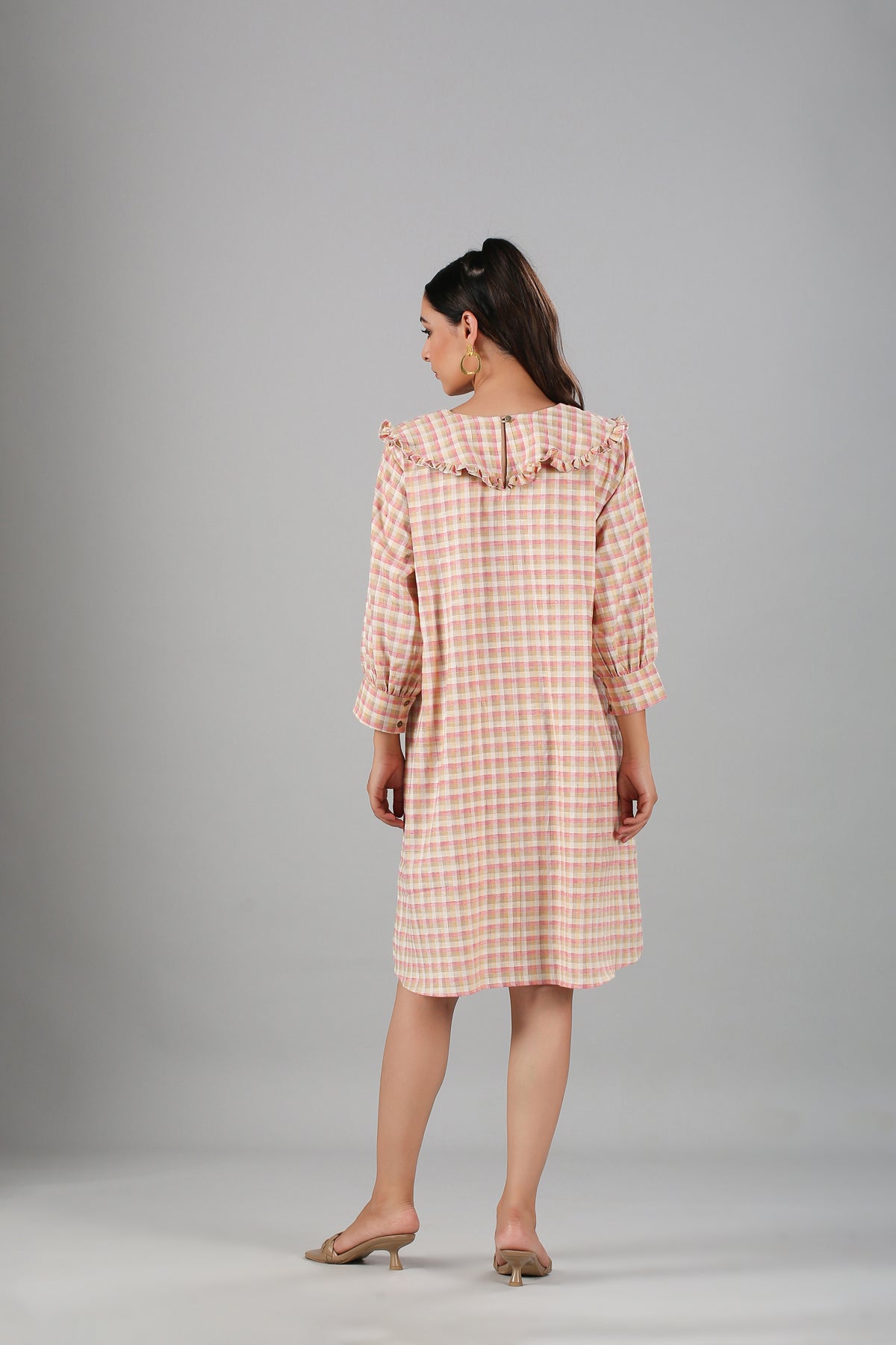 Multicolor Mini Dress by MOH-The Eternal Dhaga with Casual Wear, Cotton, Cotton Slub, Mini Dresses, Moh-The eternal Dhaga, Natural, Pink, Regular Fit, Stripes, Womenswear at Kamakhyaa for sustainable fashion