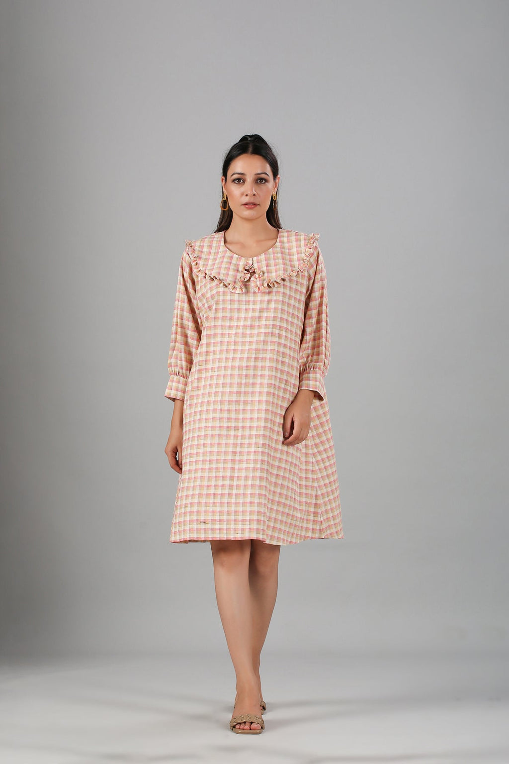 Multicolor Mini Dress by MOH-The Eternal Dhaga with Casual Wear, Cotton, Cotton Slub, Mini Dresses, Moh-The eternal Dhaga, Natural, Pink, Regular Fit, Stripes, Womenswear at Kamakhyaa for sustainable fashion
