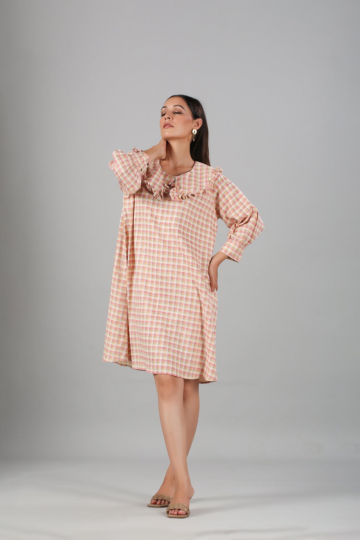 Multicolor Mini Dress by MOH-The Eternal Dhaga with Casual Wear, Cotton, Cotton Slub, Mini Dresses, Moh-The eternal Dhaga, Natural, Pink, Regular Fit, Stripes, Womenswear at Kamakhyaa for sustainable fashion