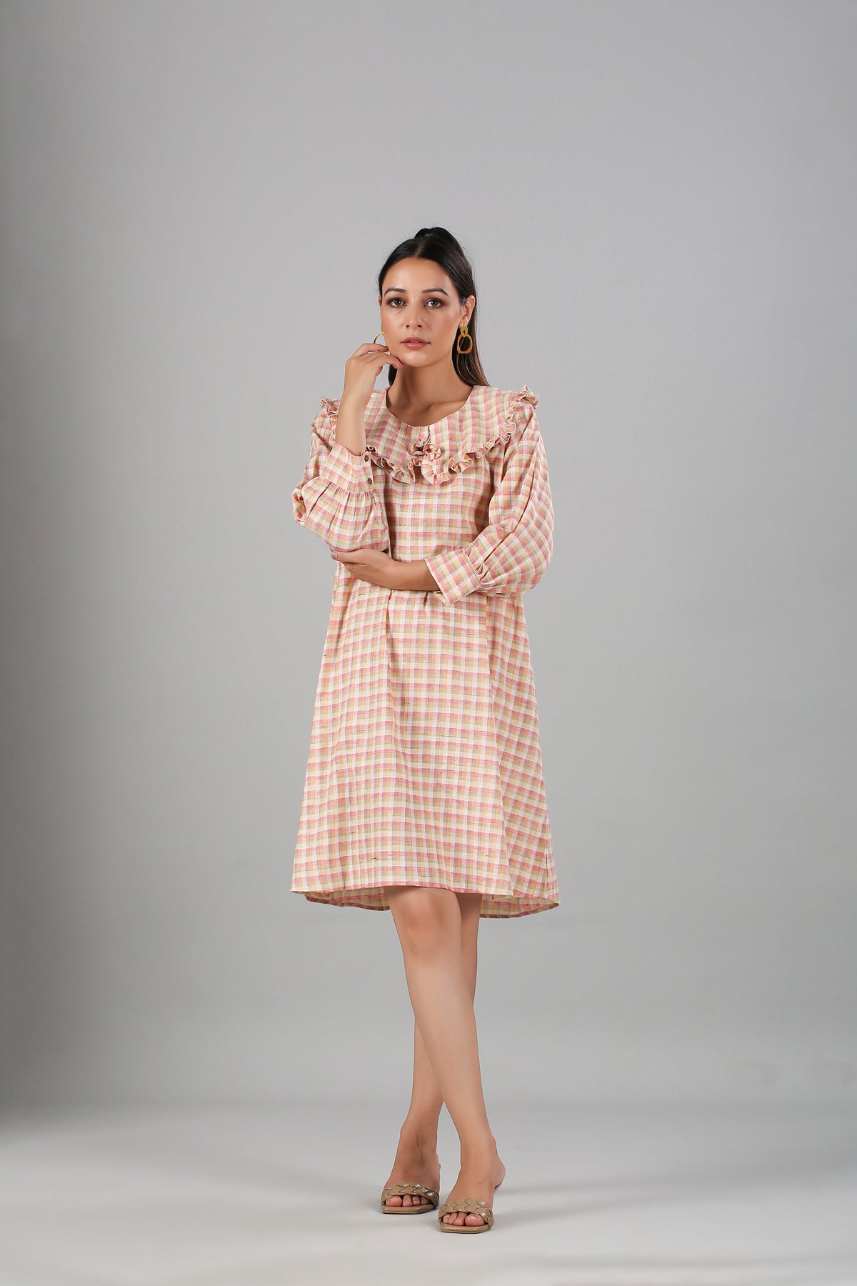 Multicolor Mini Dress by MOH-The Eternal Dhaga with Casual Wear, Cotton, Cotton Slub, Mini Dresses, Moh-The eternal Dhaga, Natural, Pink, Regular Fit, Stripes, Womenswear at Kamakhyaa for sustainable fashion