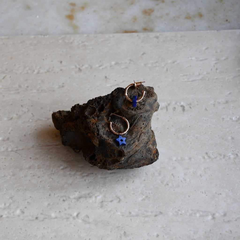 Athena Star Hoops Mini by Noyra with Blue, Fashion Jewellery, Hoops, jewelry, Micron, Natural, Office Wear Jewellery, Short Earrings, Silver, Solids at Kamakhyaa for sustainable fashion