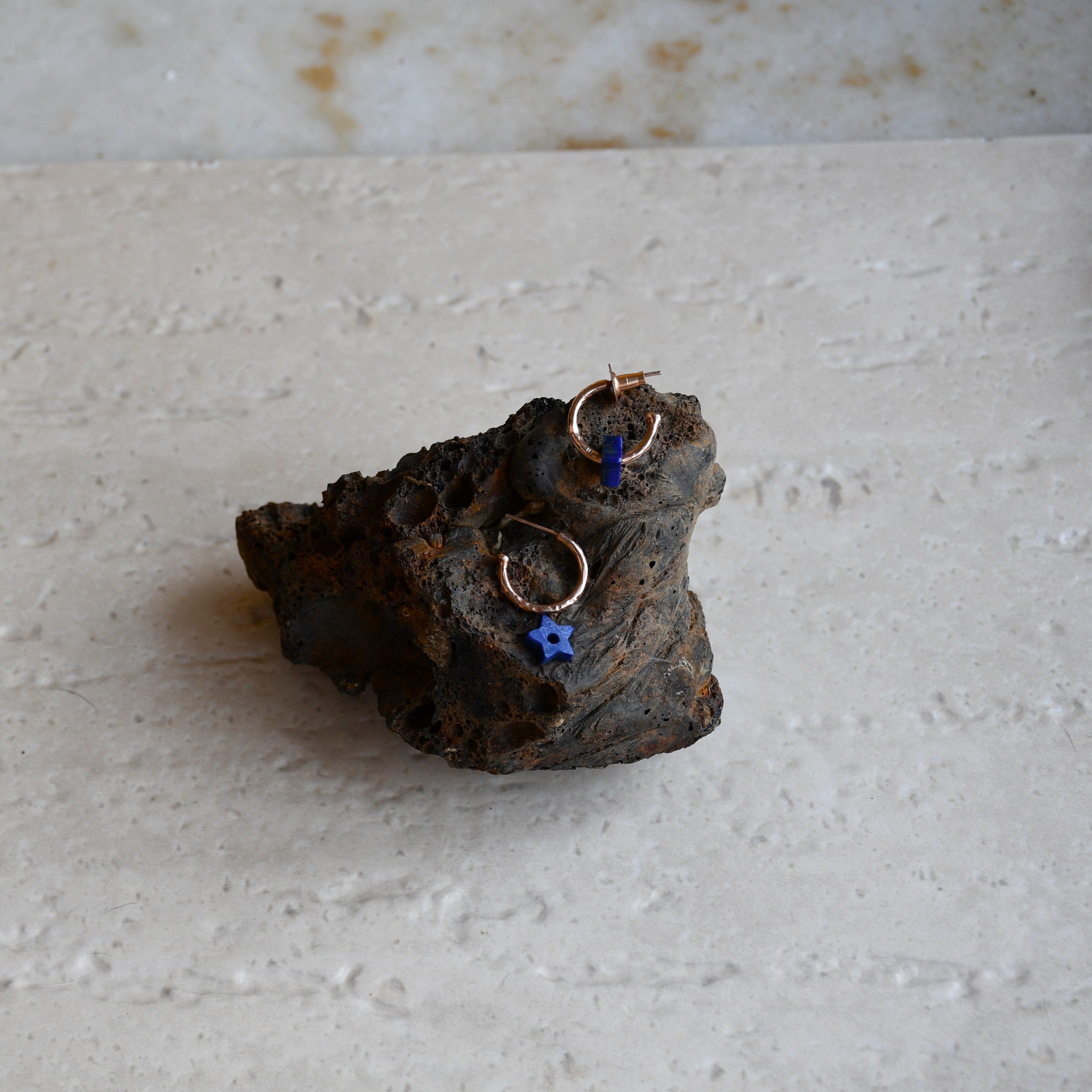 Athena Star Hoops Mini by Noyra with Blue, Fashion Jewellery, Hoops, jewelry, Micron, Natural, Office Wear Jewellery, Short Earrings, Silver, Solids at Kamakhyaa for sustainable fashion