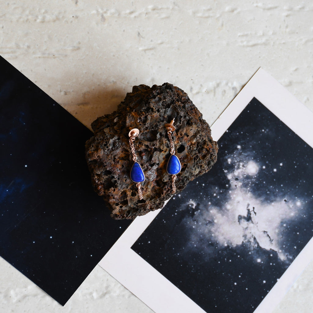 Athena Chain Earrings by Noyra with Blue, Fashion Jewellery, jewelry, Micron, Natural, Office Wear Jewellery, Short Earrings, Silver, Solids at Kamakhyaa for sustainable fashion