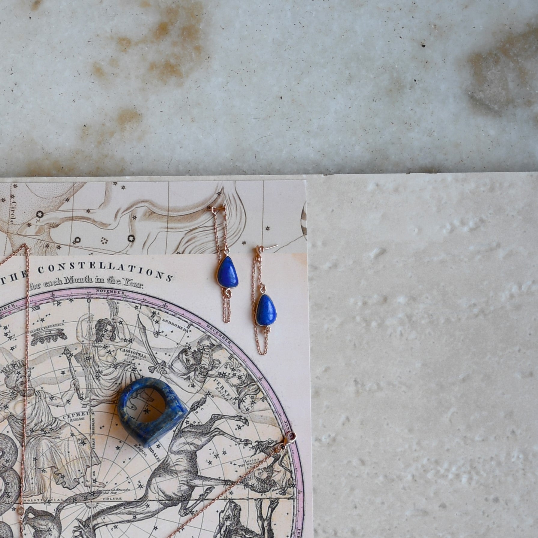 Athena Chain Earrings by Noyra with Blue, Fashion Jewellery, jewelry, Micron, Natural, Office Wear Jewellery, Short Earrings, Silver, Solids at Kamakhyaa for sustainable fashion