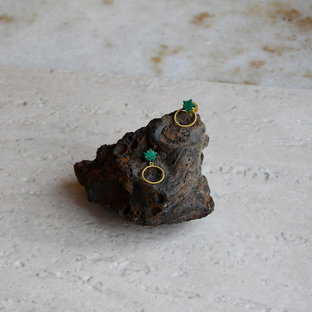 Juno Star Ring Earrings by Noyra with Fashion Jewellery, Green, jewelry, July Sale, July Sale 2023, Micron, Natural, Office Wear Jewellery, Short Earrings, Silver, Solids at Kamakhyaa for sustainable fashion