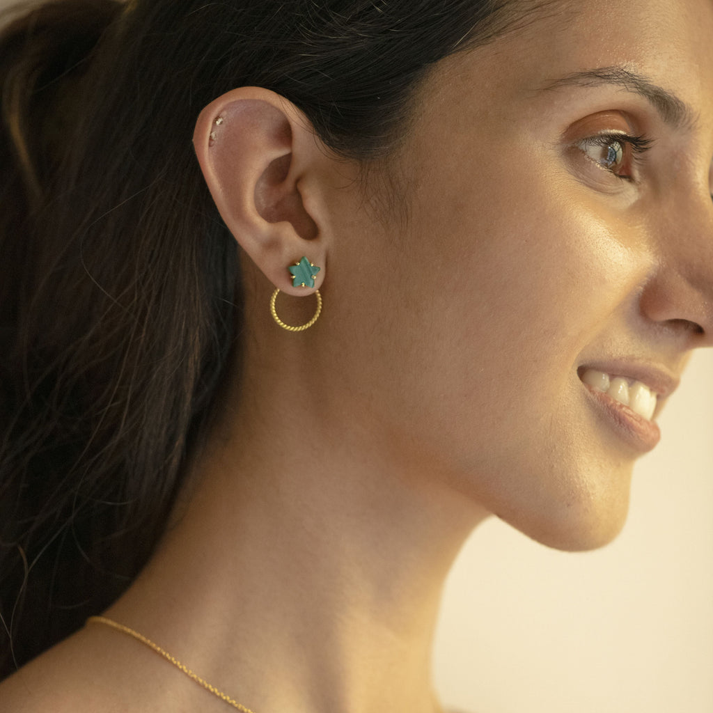 Juno Star Ring Earrings by Noyra with Fashion Jewellery, Green, jewelry, July Sale, July Sale 2023, Micron, Natural, Office Wear Jewellery, Short Earrings, Silver, Solids at Kamakhyaa for sustainable fashion