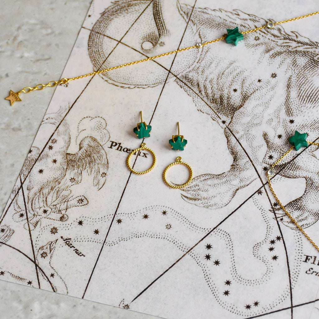 Juno Star Ring Earrings by Noyra with Fashion Jewellery, Green, jewelry, July Sale, July Sale 2023, Micron, Natural, Office Wear Jewellery, Short Earrings, Silver, Solids at Kamakhyaa for sustainable fashion