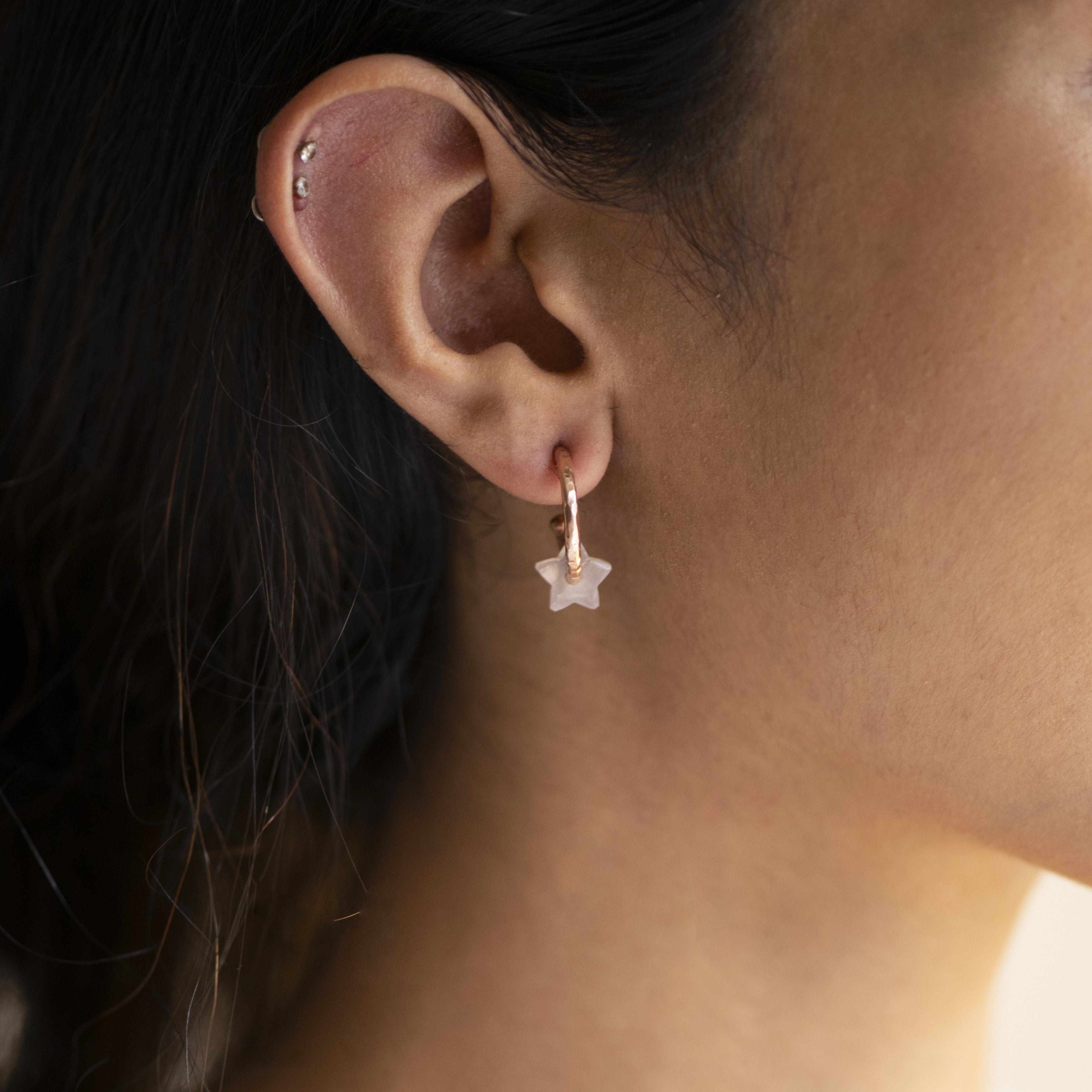 Venus Star Hoops Mini by Noyra with Fashion Jewellery, Hoops, jewelry, Micron, Natural, Office Wear Jewellery, Pink, Silver, Solids at Kamakhyaa for sustainable fashion