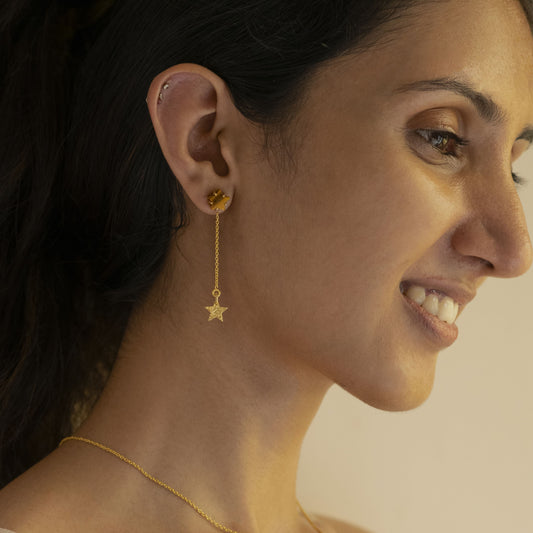 Freya Star Chain Earrings by Noyra with Danglers, Fashion Jewellery, jewelry, Micron, Natural, Silver, Solids, Yellow at Kamakhyaa for sustainable fashion