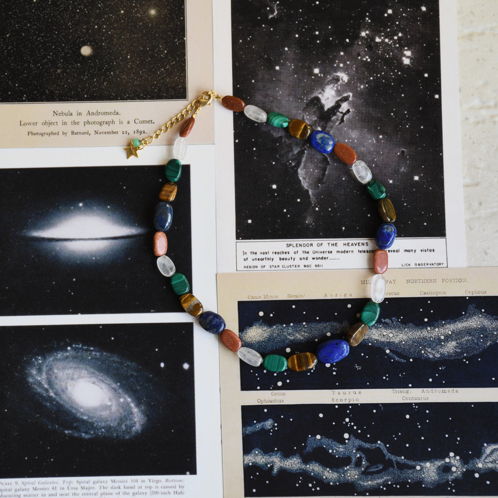 Galaxaia Necklace by Noyra with Beaded Jewellery, Brass Alloy, Choker, Fashion Jewellery, jewelry, July Sale, July Sale 2023, Micron, Multicolor, Natural, Solids at Kamakhyaa for sustainable fashion