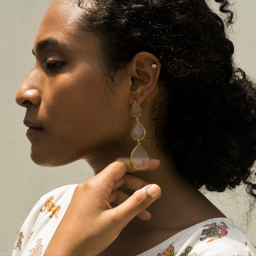 Amaya Earrings by Noyra with Danglers, Fashion Jewellery, Free Size, Gold, jewelry, Micron, Natural, Silver, Solids at Kamakhyaa for sustainable fashion